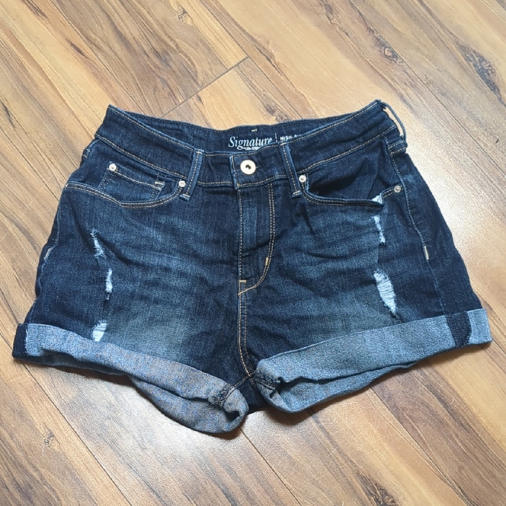 Signature Women's Rolled Cuff Jean Shorts - Dark Blue